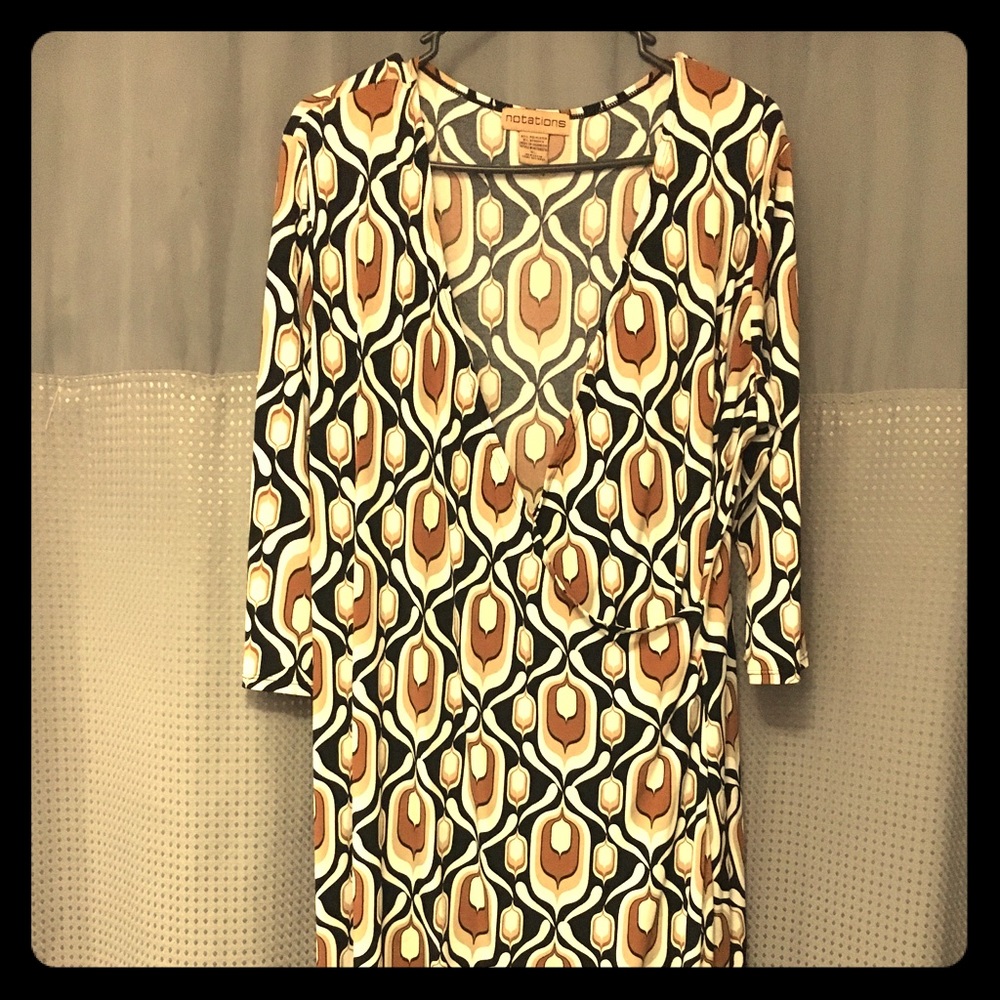 3/4 sleeve mock wrap dress XL